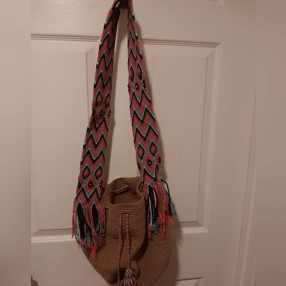 Handcrafted Tan and Multicolor Woven Bag